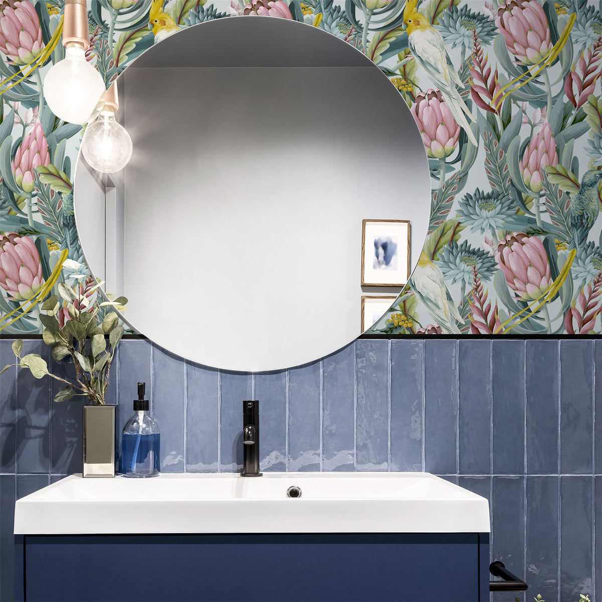 Arthouse Rainforest Escape Vinyl Wallpaper – Tropical Foliage & Pink Flowers on Light Background