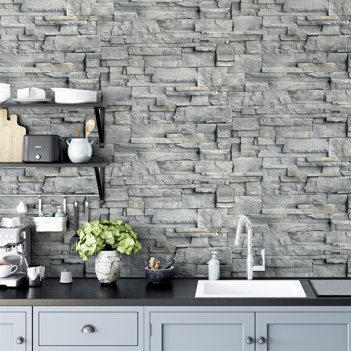 Arthouse Slate Wall Wallpaper – Realistic Grey Slate Brick Effect for Feature Walls or Whole Rooms