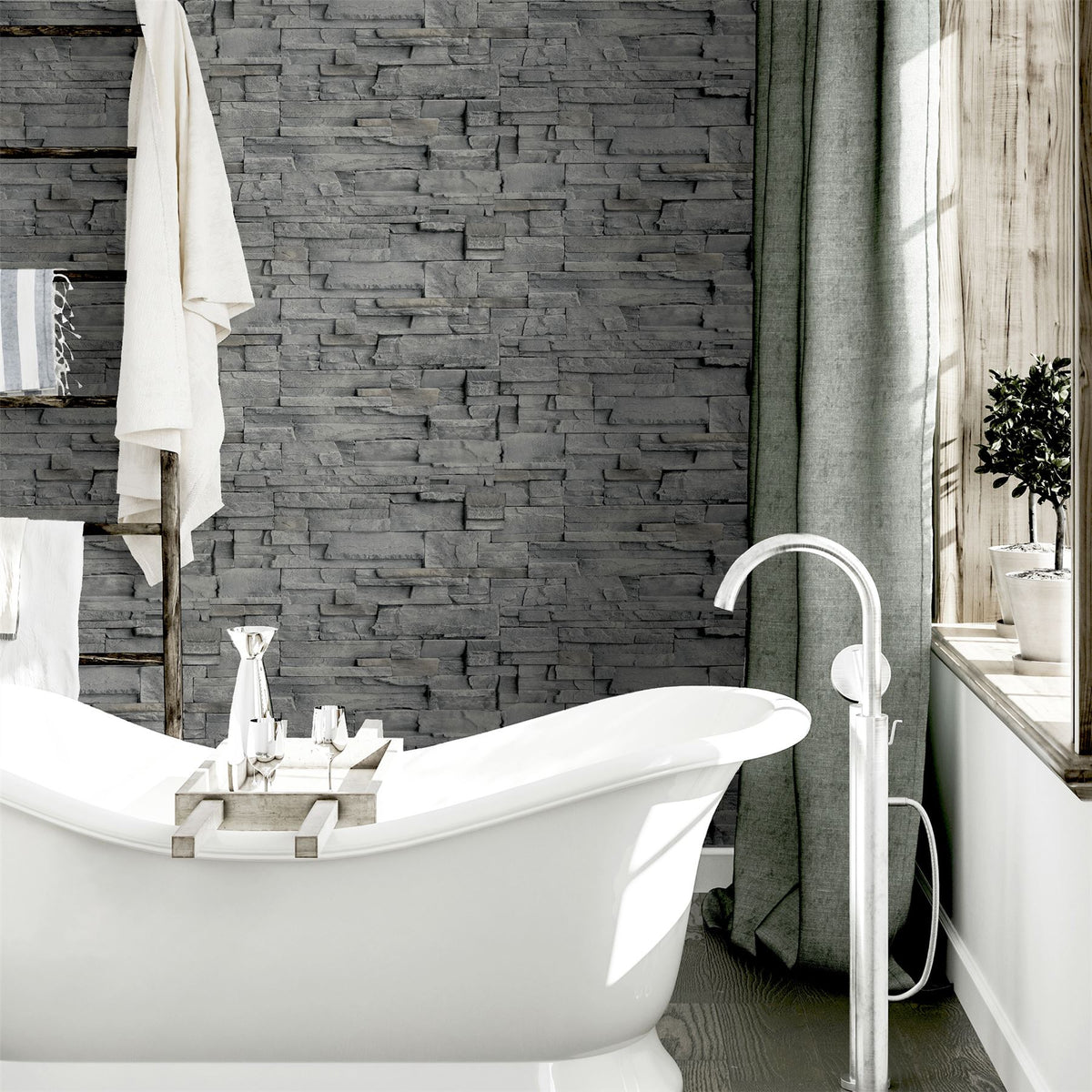Arthouse Slate Wall Wallpaper – Realistic Grey Slate Brick Effect for Feature Walls or Whole Rooms