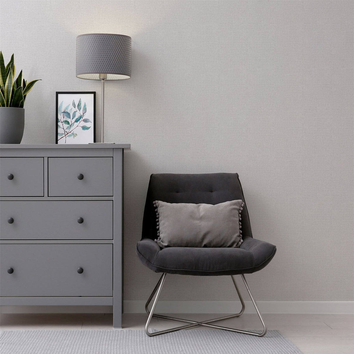 Arthouse Luxury Plain Heavyweight Vinyl Wallpaper with Textured Finish – Paste the Paper, Soft Silver