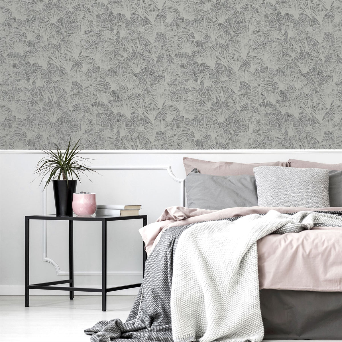 Arthouse Ginkgo Leaf Wallpaper with Metallic Finish – Paste the Paper Feature Wall, Grey and Silver