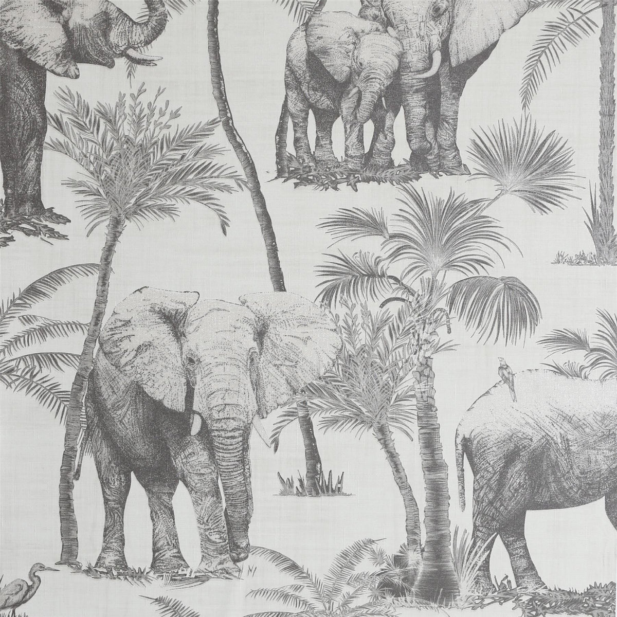 Arthouse Safari Elephant Vinyl Wallpaper with Palm Print & Linen-Look Background – Paste the Paper, Charcoal