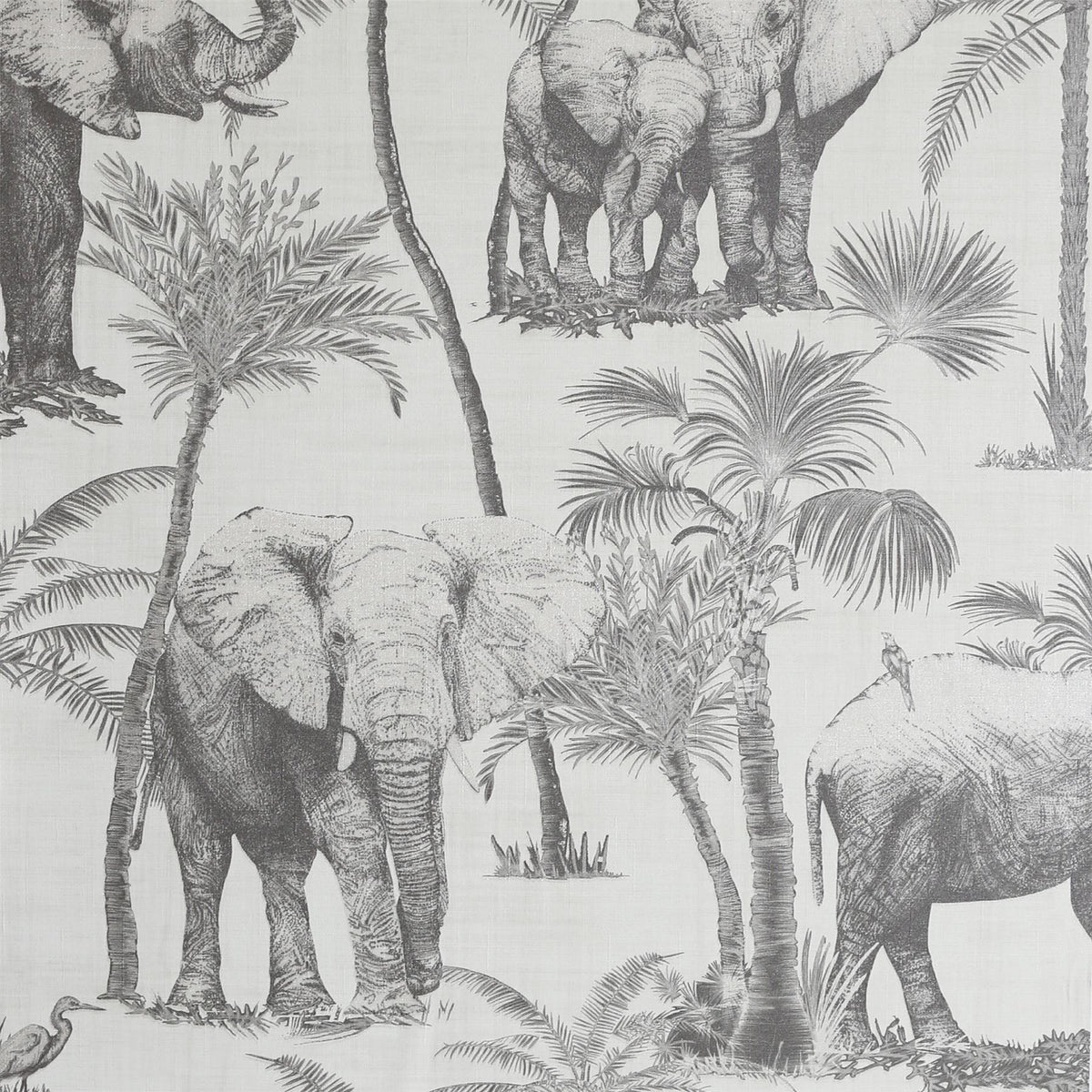 Arthouse Safari Elephant Vinyl Wallpaper with Palm Print & Linen-Look Background – Paste the Paper, Charcoal