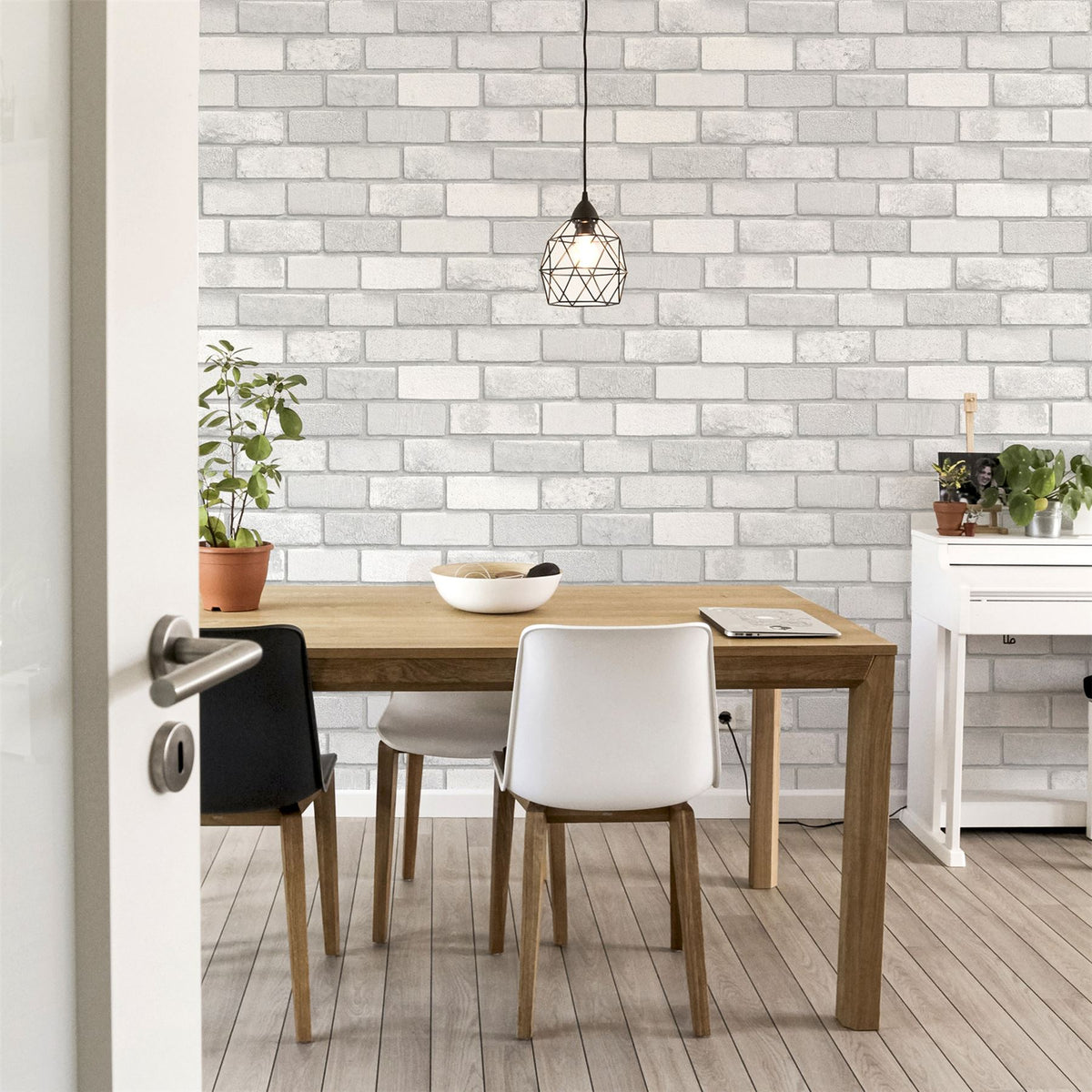 Arthouse Diamond Brick Vinyl Wallpaper with All-Over Sparkle – Hardwearing Textured Paste the Paper, White
