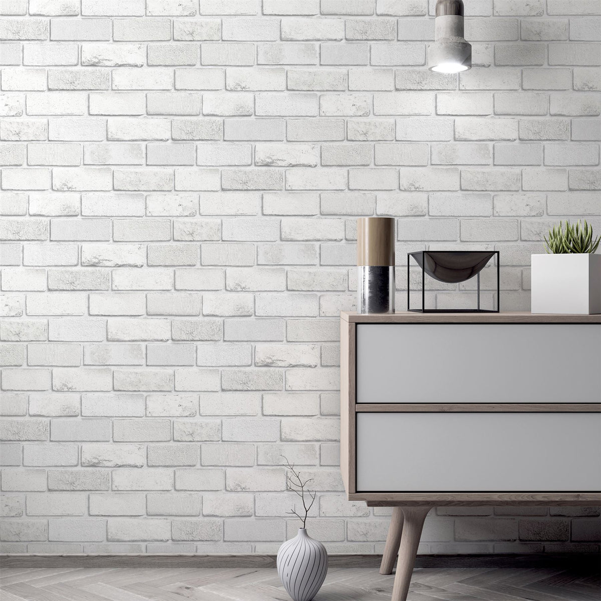 Arthouse Diamond Brick Vinyl Wallpaper with All-Over Sparkle – Hardwearing Textured Paste the Paper, White