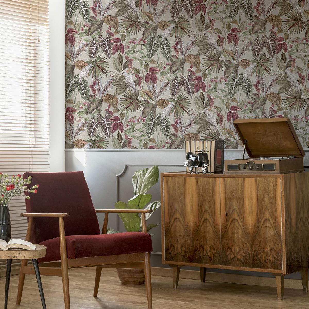 Arthouse Vintage Parrot Tropical Leaf Wallpaper with Colourful Details – Paste the Paper, Multi