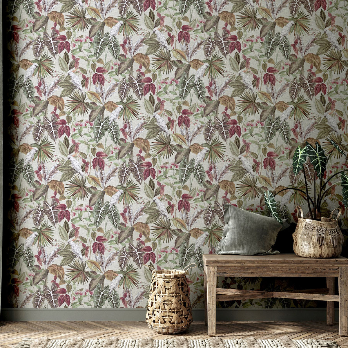 Arthouse Vintage Parrot Tropical Leaf Wallpaper with Colourful Details – Paste the Paper, Multi
