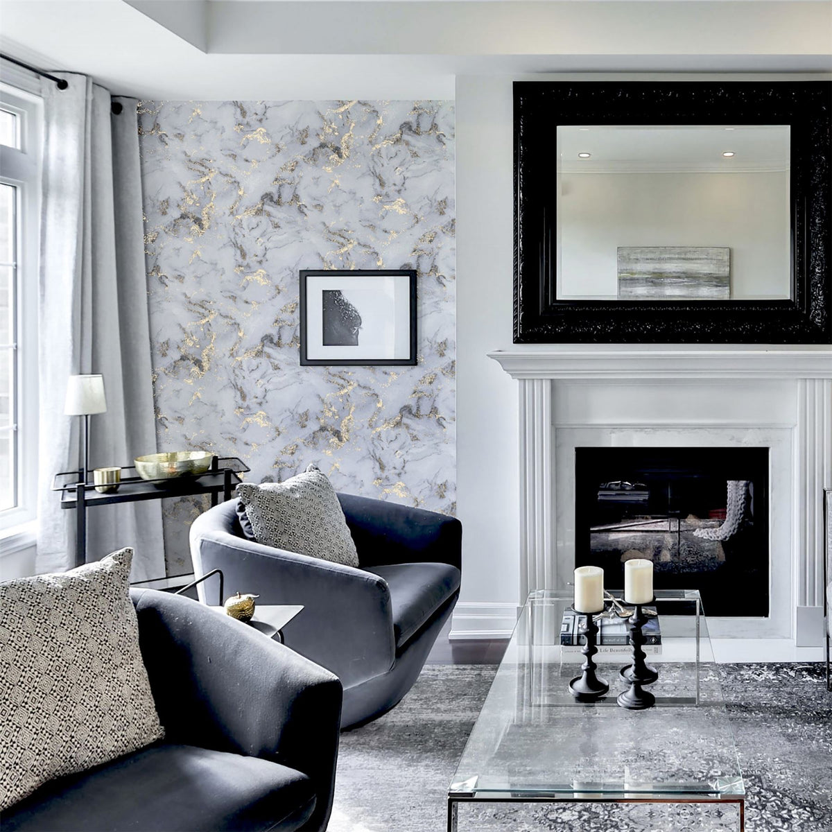 Arthouse Bahia Marble Wallpaper with Metallic Gold Detailing – Elegant Flat Surface Finish, Mono Gold