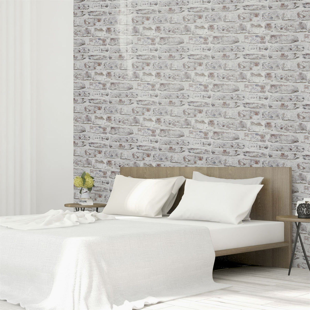 Arthouse Whitewashed Wall Wallpaper – Neutral Minimal Design for Feature Walls and Chimney Breasts, White