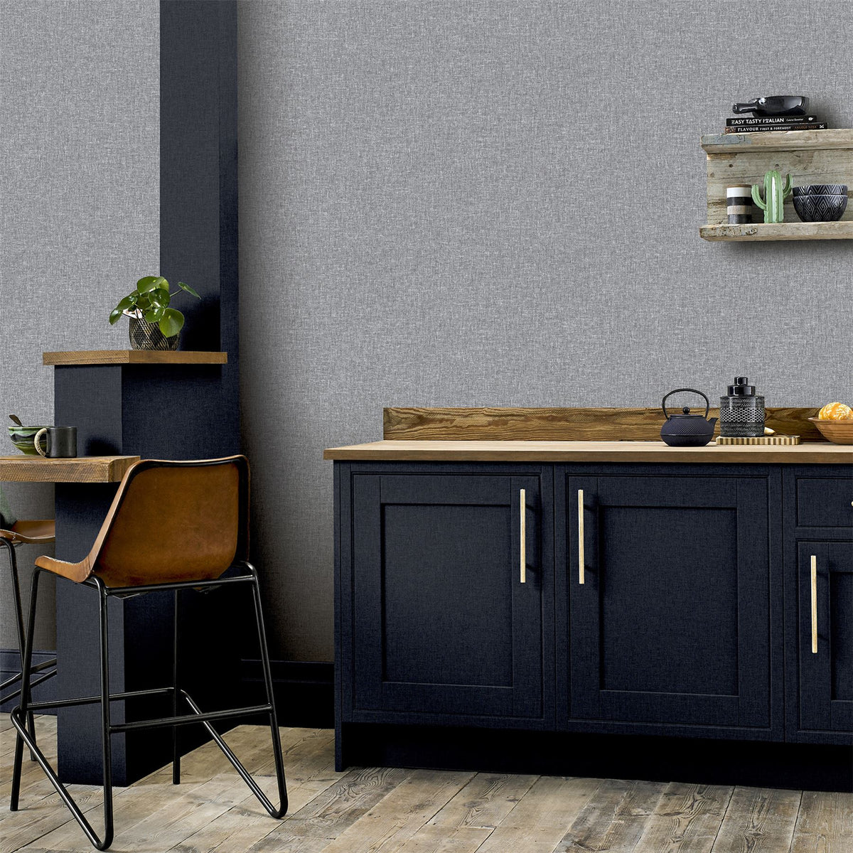 Arthouse Linen Texture Wallpaper with Subtle Lustre – Understated Linen Effect for Feature Walls, Mid Grey