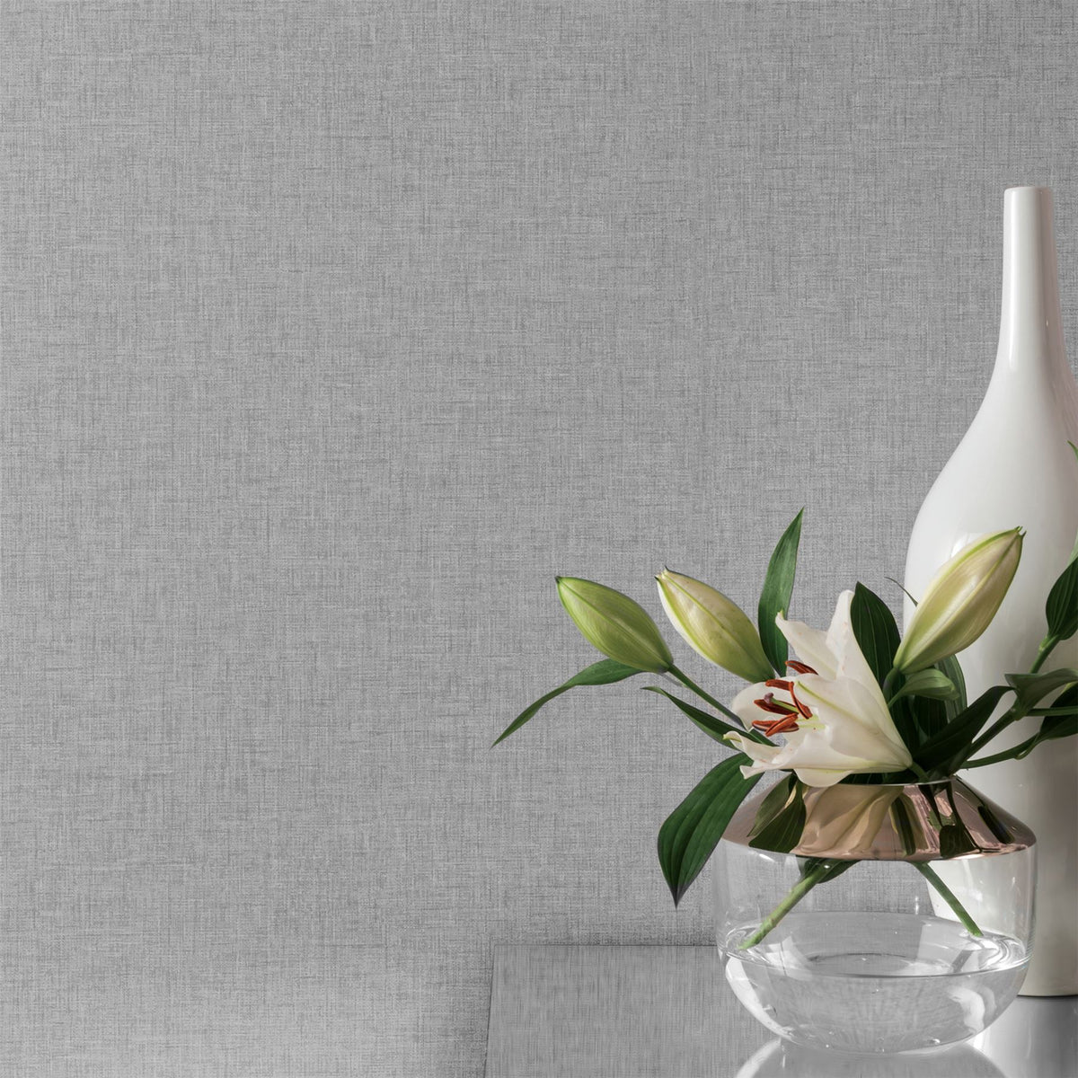 Arthouse Linen Texture Wallpaper with Subtle Lustre – Understated Linen Effect for Feature Walls, Mid Grey