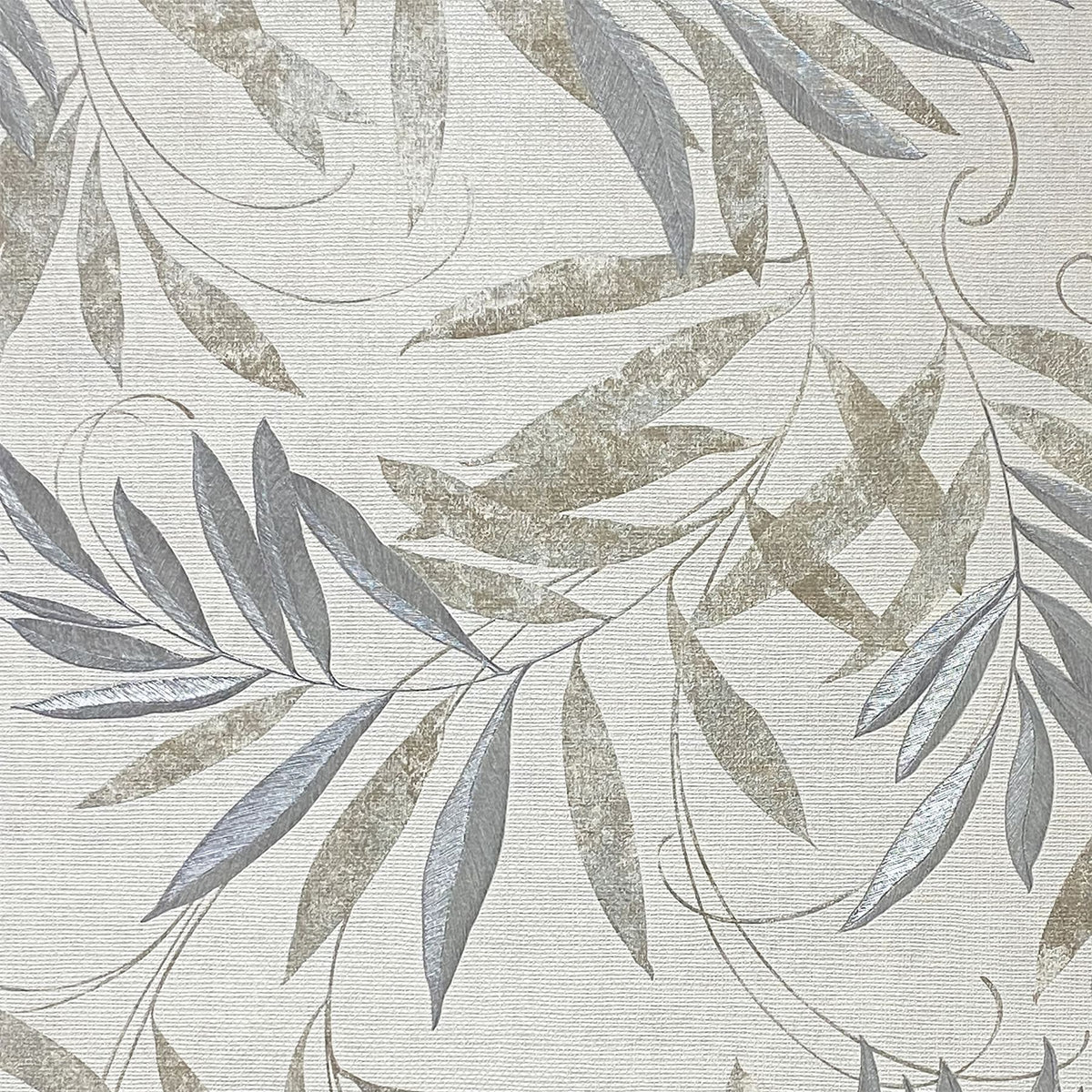 Arthouse Luxury Leaf Heavyweight Vinyl Wallpaper – Calming Soft Grey Leaf Design on Light Cream, Natural Grey