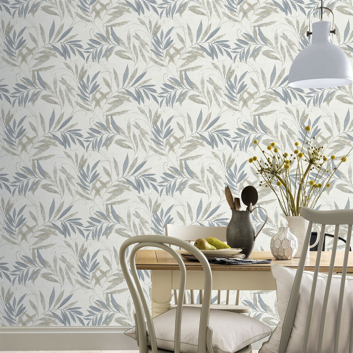 Arthouse Luxury Leaf Heavyweight Vinyl Wallpaper – Calming Soft Grey Leaf Design on Light Cream, Natural Grey