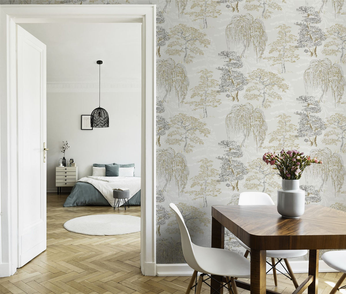 Arthouse Oriental Garden Wallpaper with Tree Design, Easy to Hang – Feature Wall or Whole Room, Natural