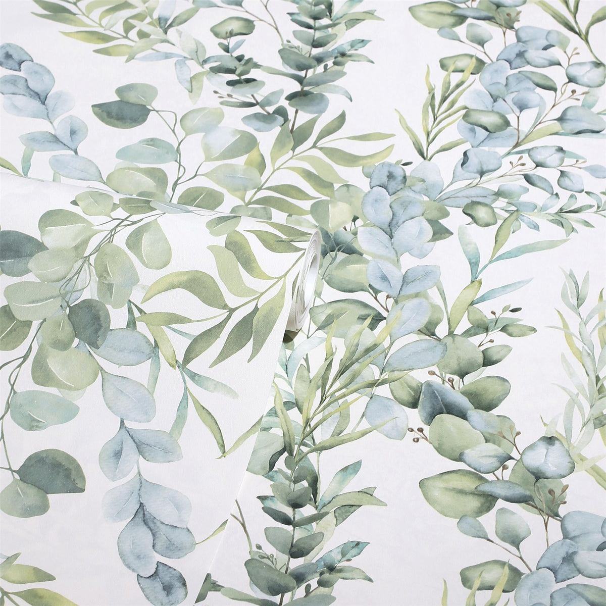Arthouse Tranquil Wallpaper with Light and Dark Green Leaves – Watercolour Look Feature Wall, Green