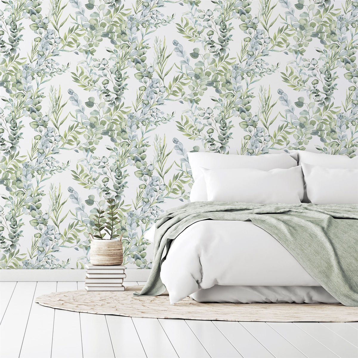 Arthouse Tranquil Wallpaper with Light and Dark Green Leaves – Watercolour Look Feature Wall, Green