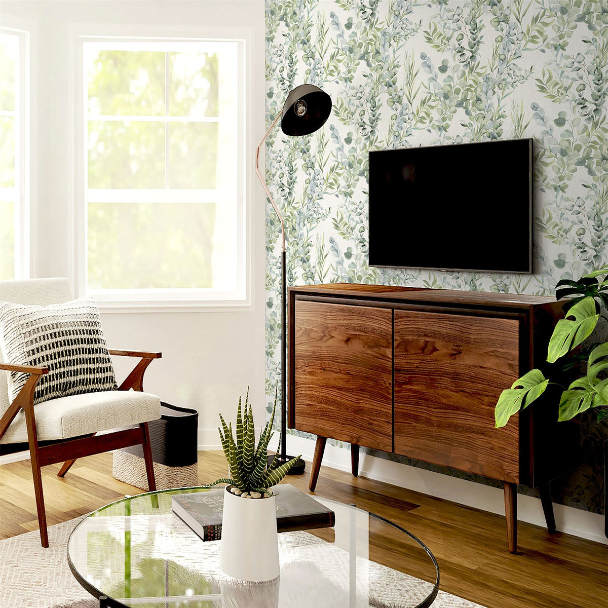 Arthouse Tranquil Wallpaper with Light and Dark Green Leaves – Watercolour Look Feature Wall, Green