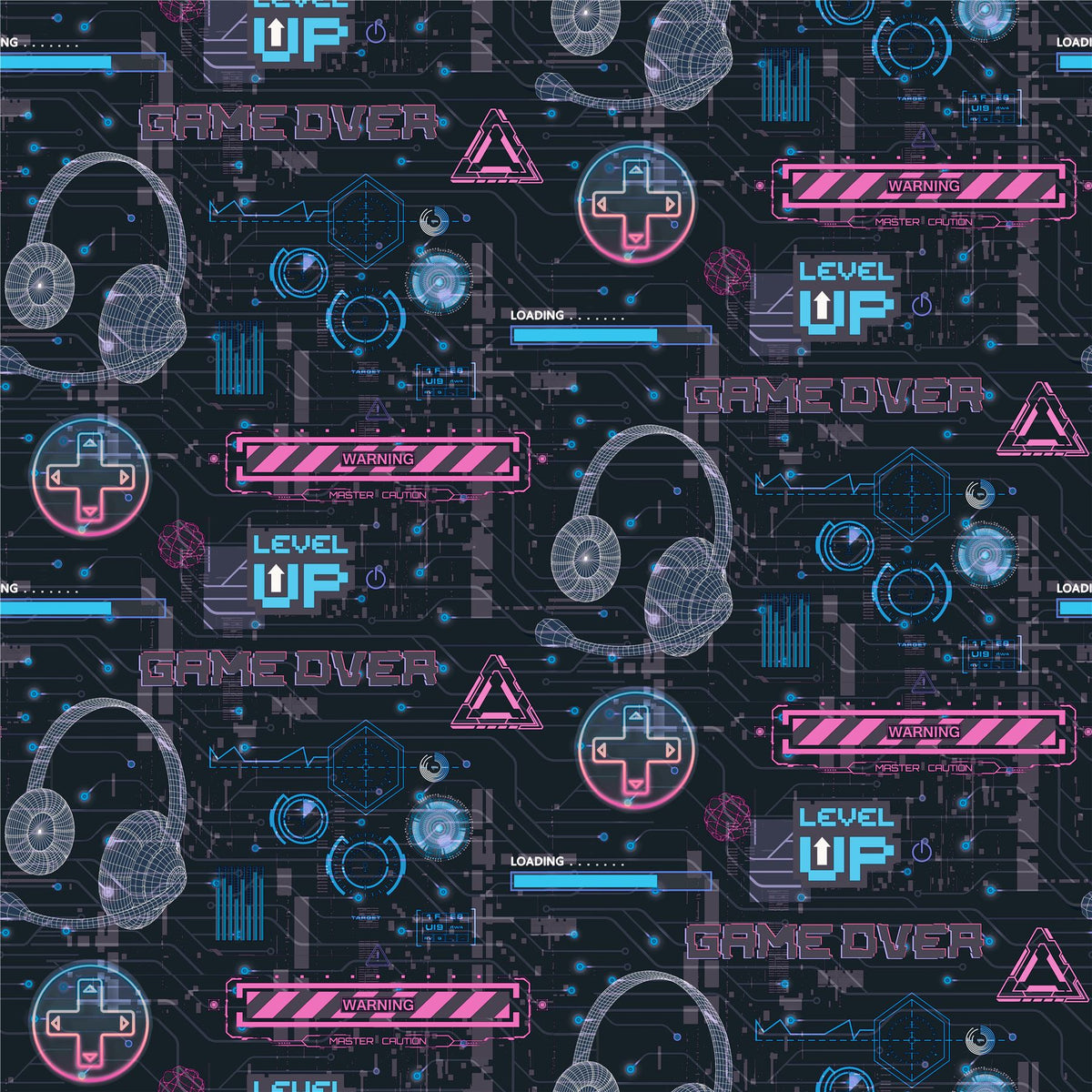 Arthouse Gamer Video Glitch Wallpaper with Neon Style Signs – Gaming Room, Play Room or Den, Pink