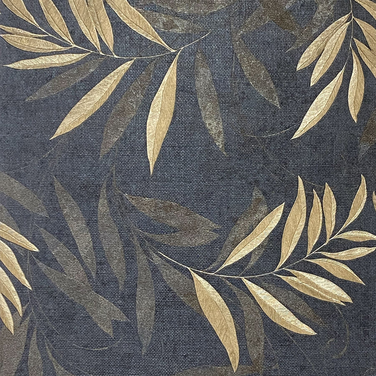Arthouse Luxury Leaf Heavyweight Vinyl Wallpaper with Champagne Metallic Leaves – Paste the Paper, Navy