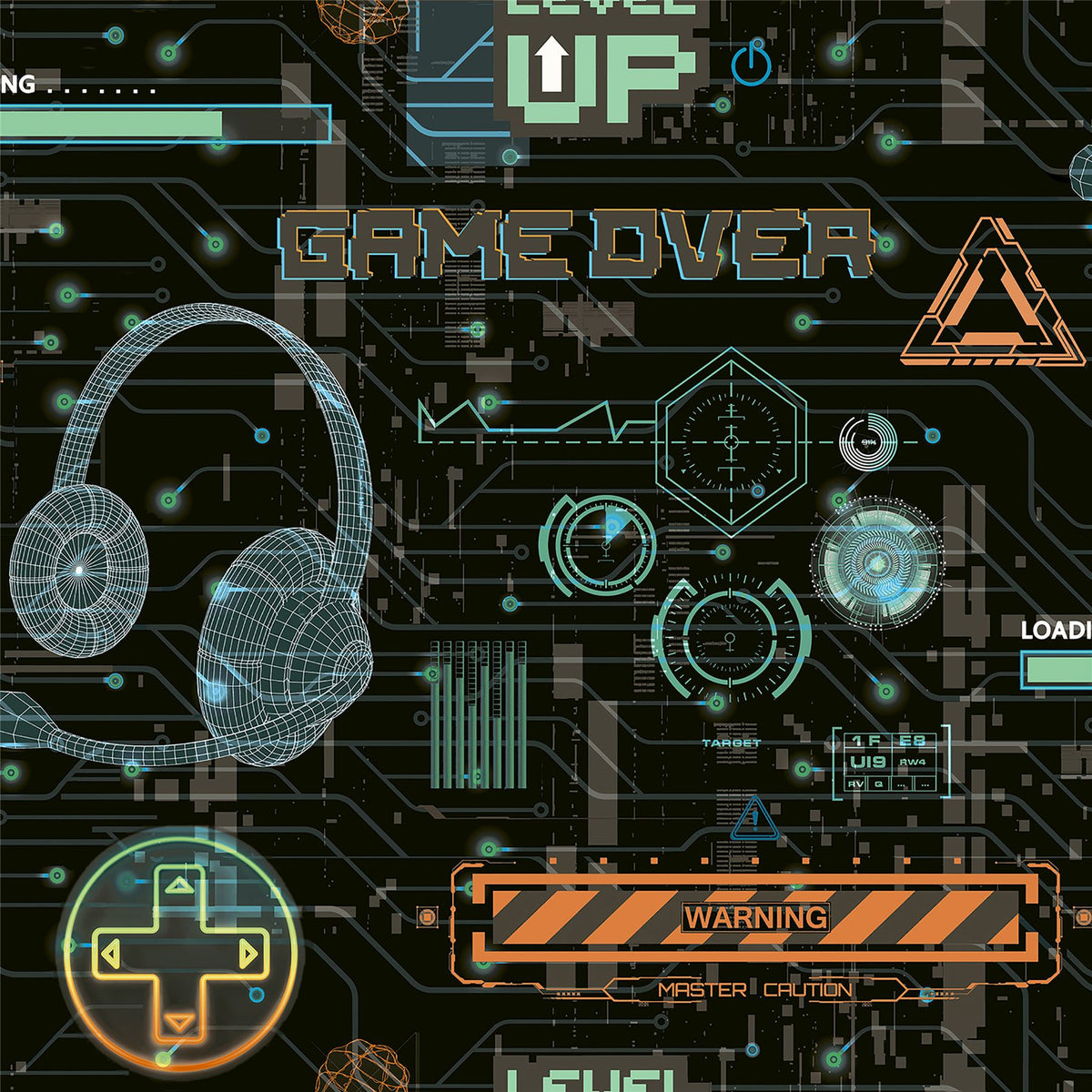 Arthouse Gamer Wallpaper with Video Glitch Graphics & Neon Signs – Paste the Paper Games Room, Multicolour