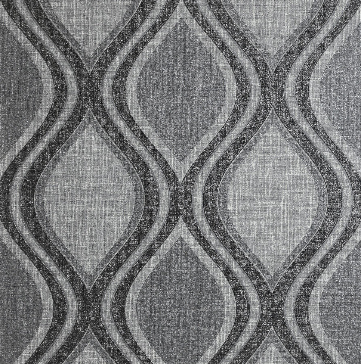 Arthouse Curve Heavyweight Vinyl Wallpaper with Metallic Shimmer – Strippable Paste the Wall, Charcoal