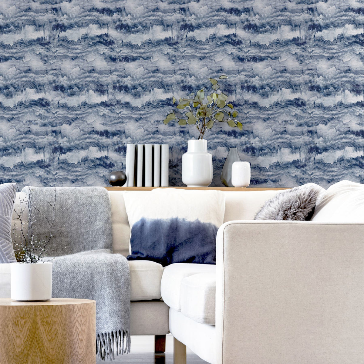 Arthouse Painted Canvas Expressionist Wallpaper – Paste the Wall Feature Wall Design, Navy