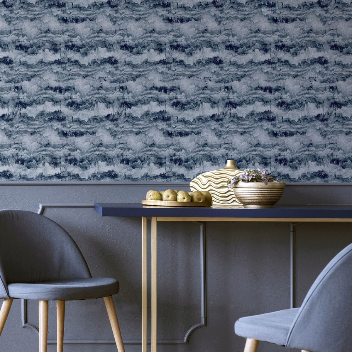 Arthouse Painted Canvas Expressionist Wallpaper – Paste the Wall Feature Wall Design, Navy
