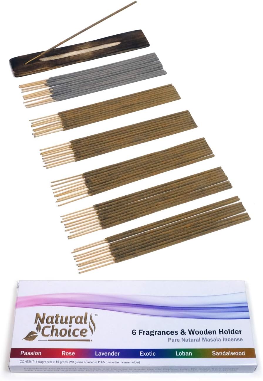 Natural Choice Incense 6 Fragrance Incense Stick Gift Pack with Burner