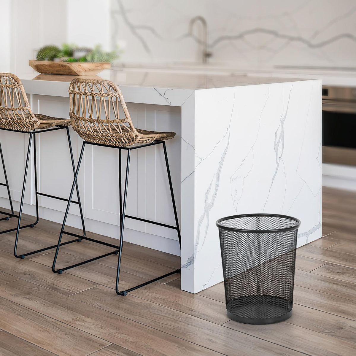 Vinsani 2-Piece Round Mesh Waste Bin Set – Lightweight Metal Wastebaskets for Office & Home, Black