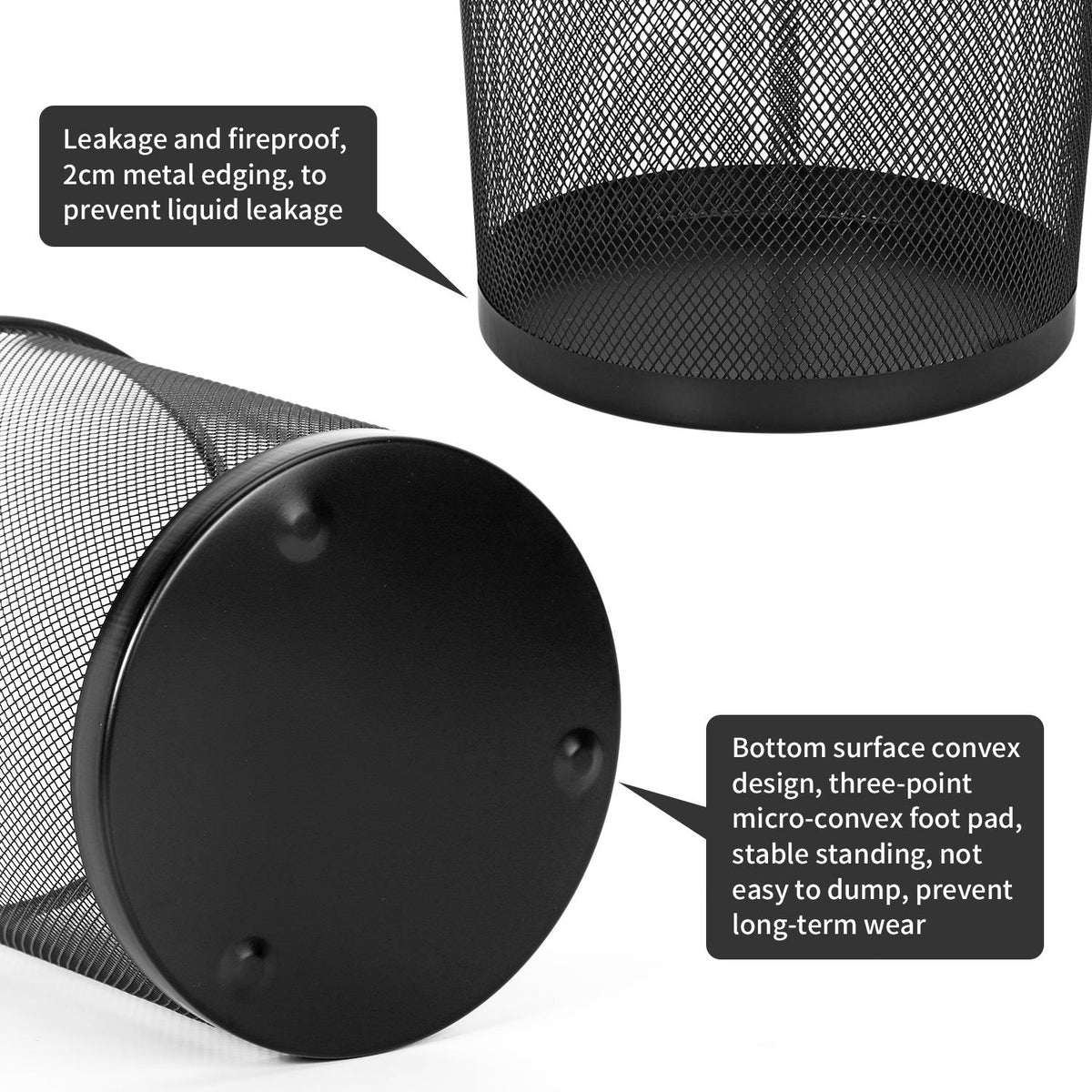 Vinsani 2-Piece Round Mesh Waste Bin Set – Lightweight Metal Wastebaskets for Office & Home, Black