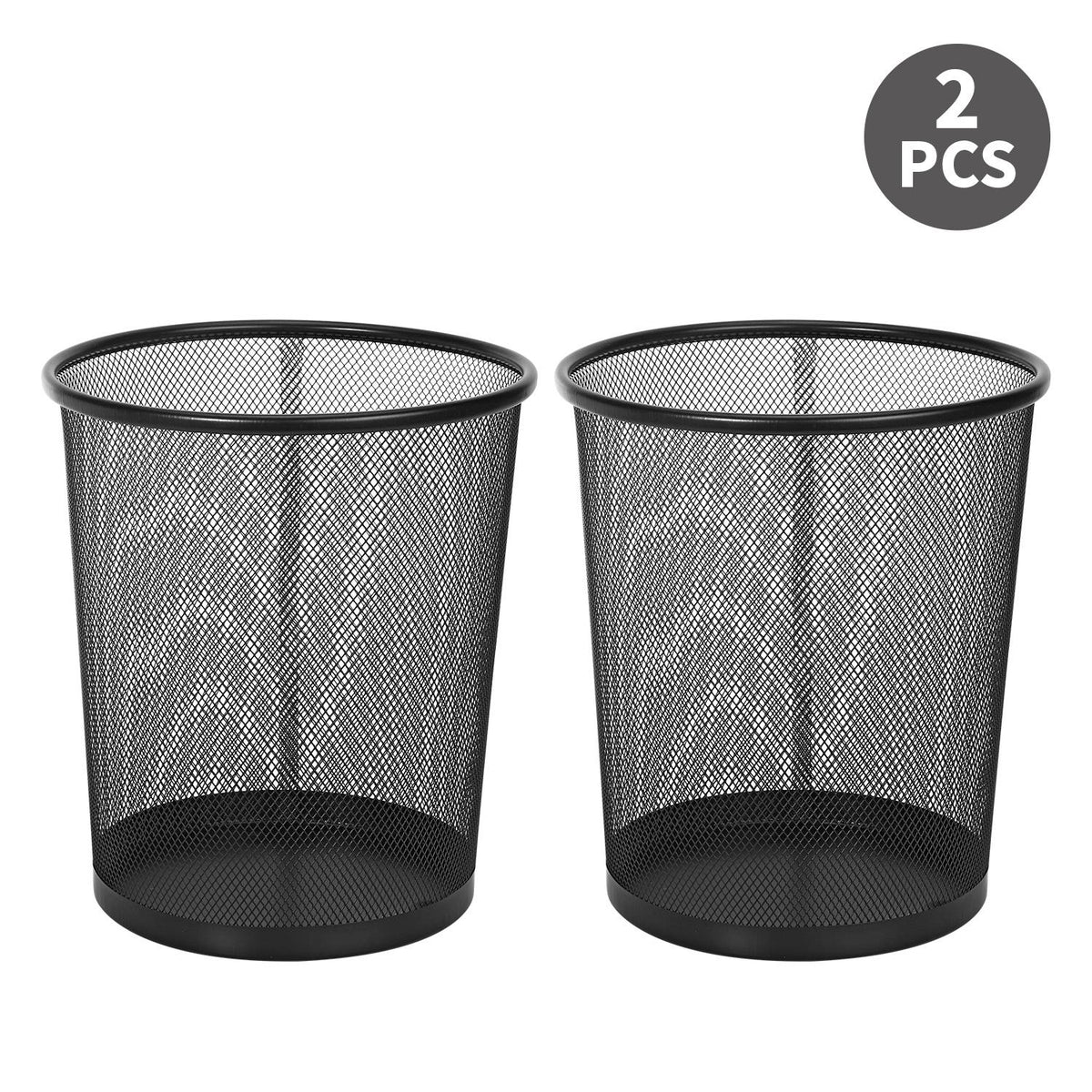 Vinsani 2-Piece Round Mesh Waste Bin Set – Lightweight Metal Wastebaskets for Office & Home, Black