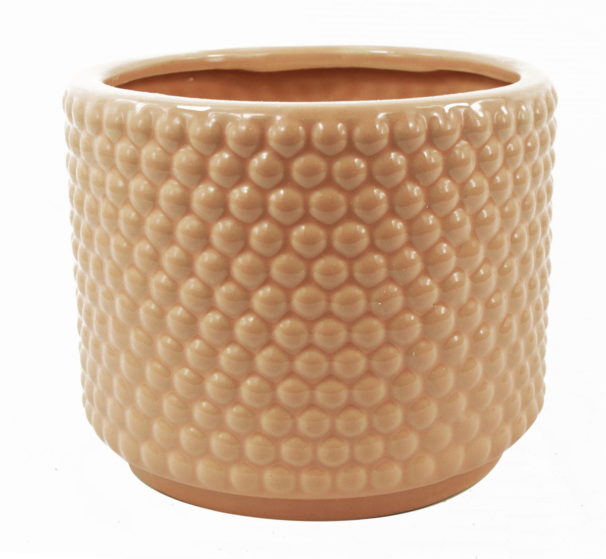 Dusty Pink Peach Raised Dots Ceramic Plant Pot, 15 x 15 x 12.5cm – Decorative Indoor Planter