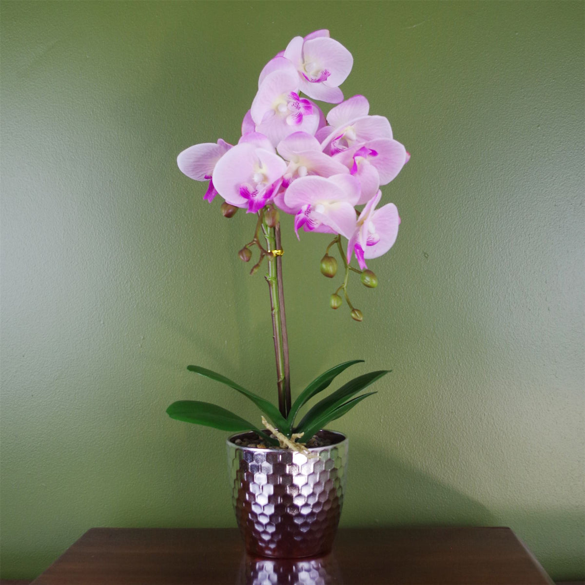 Artificial Phalaenopsis Orchid, 50cm Light Pink with 9 Real Touch Flowers – Silver Honeycomb Pot