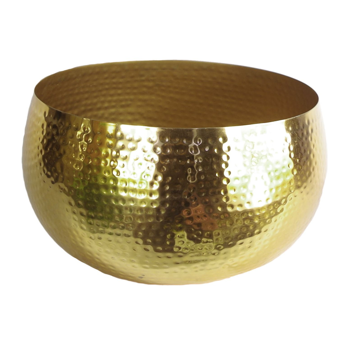Leaf XL Metal Bowl Planter 32 x 20cm – Handmade Indoor Plant Pot with Hammered Gold Finish, Straight Edge