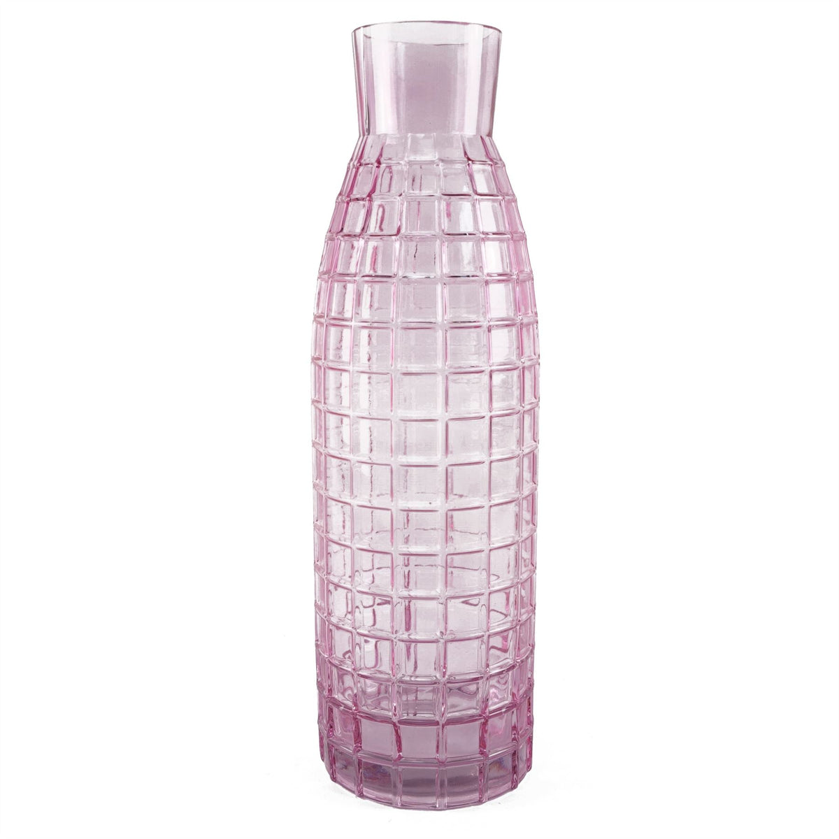 49cm Tall Pink Square Glass Vase – Statement Floral Display, Pink