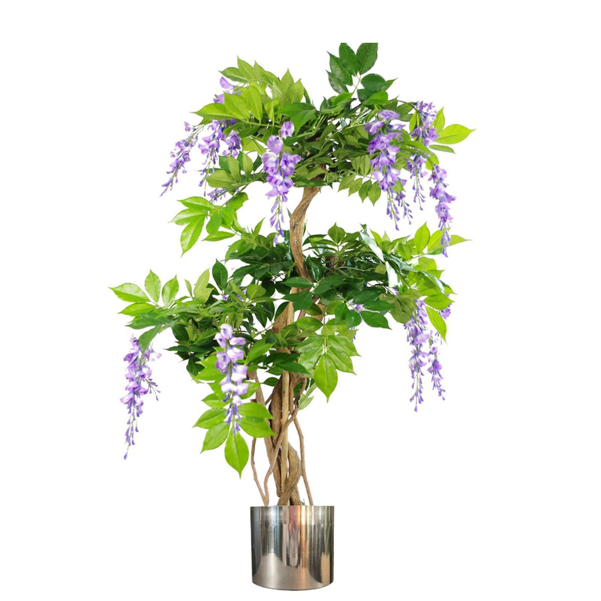 Artificial Purple Wisteria Tree, 110cm with Silver Metal Planter – Realistic Premium Faux Plant for Home Display