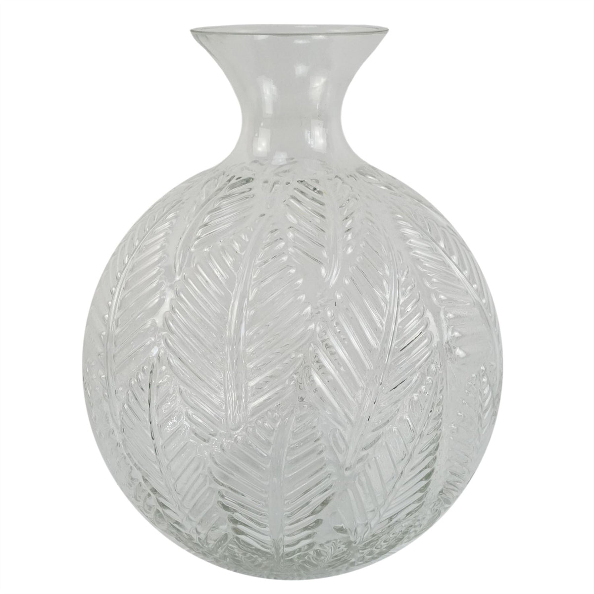 Leaf Clear Fern Print Glass Bottle Vase, 26cm Thick Hand-Finished Glass – Real or Artificial Flowers
