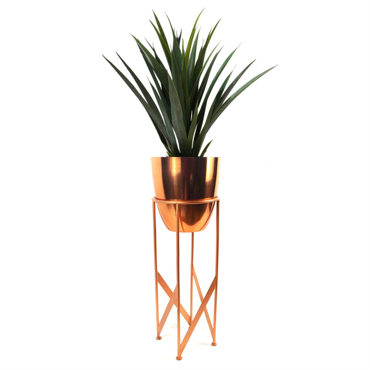 90cm Copper Planter with Artificial Yucca Plant