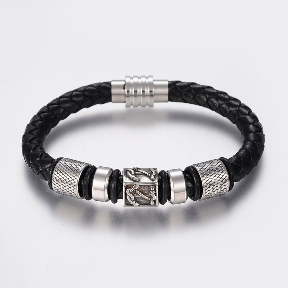 Aye Do Gifts Men's Nautical Faux Leather Bracelet – Silver Beads, Magnetic Clasp