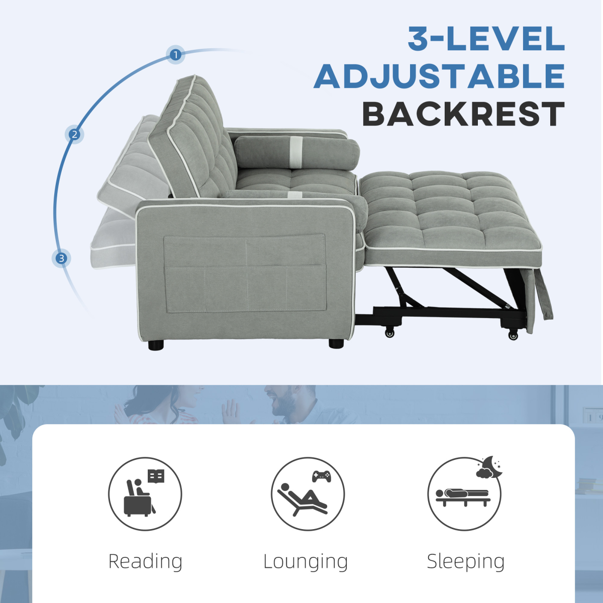 HOMCOM sofa bed side pockets detail
