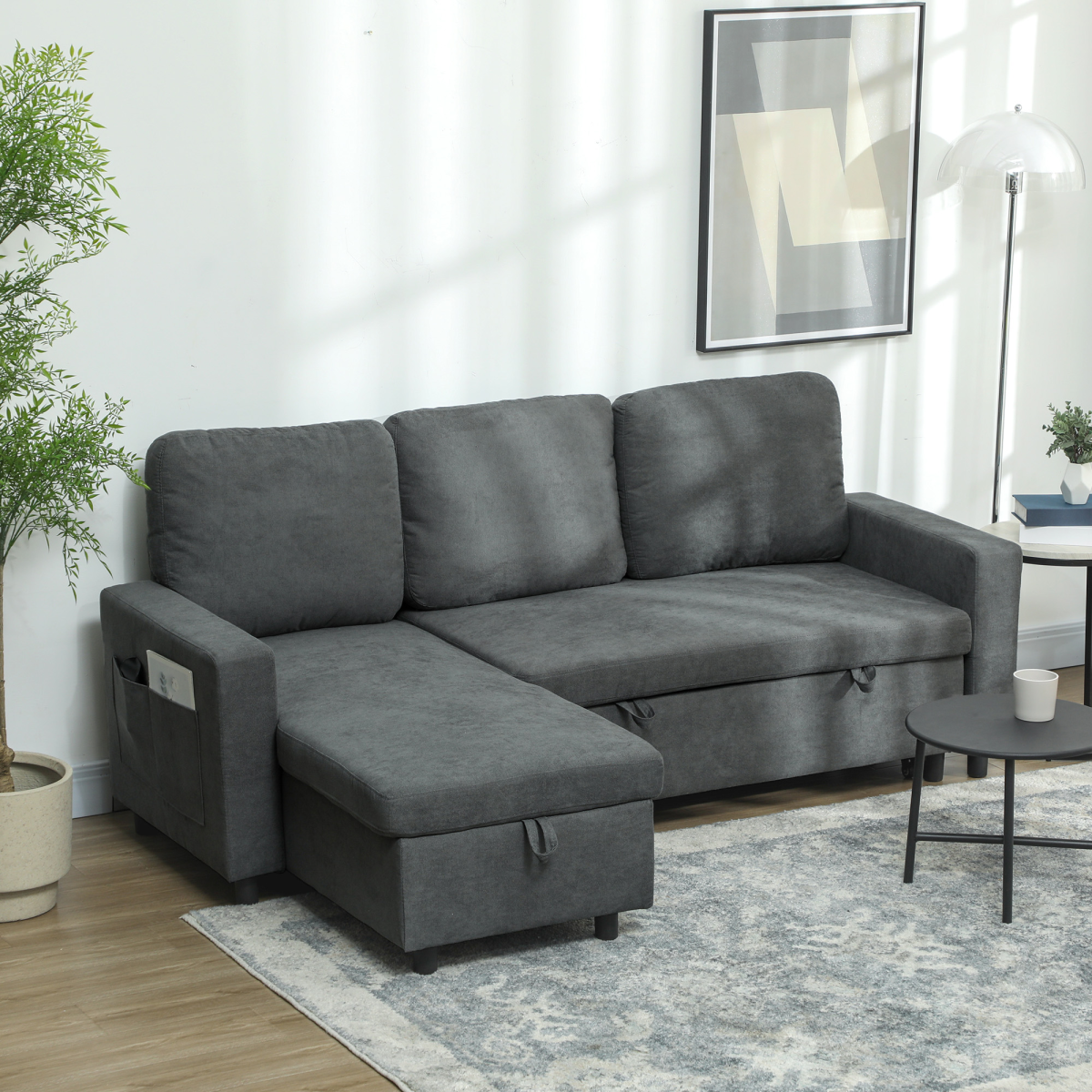 HOMCOM corner sofa bed reversible chaise configuration