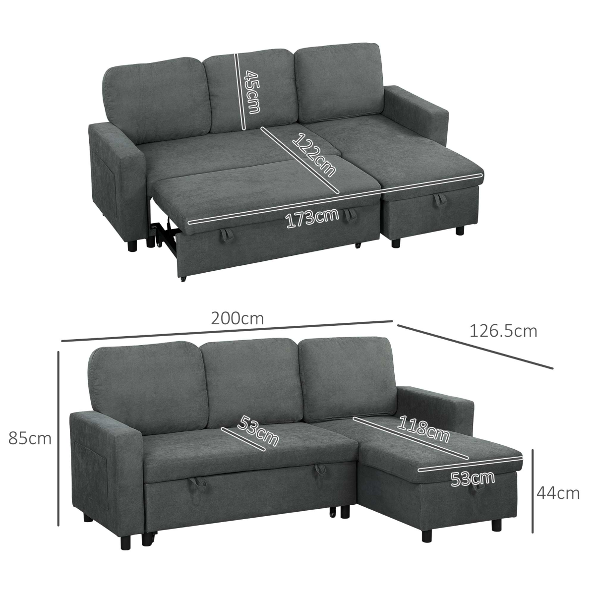 HOMCOM corner sofa bed metal frame and legs detail