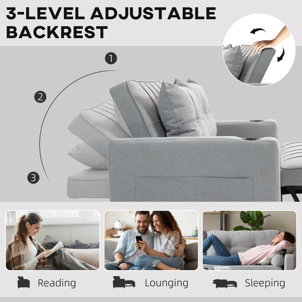 HOMCOM sofa bed backrest adjustable recline positions