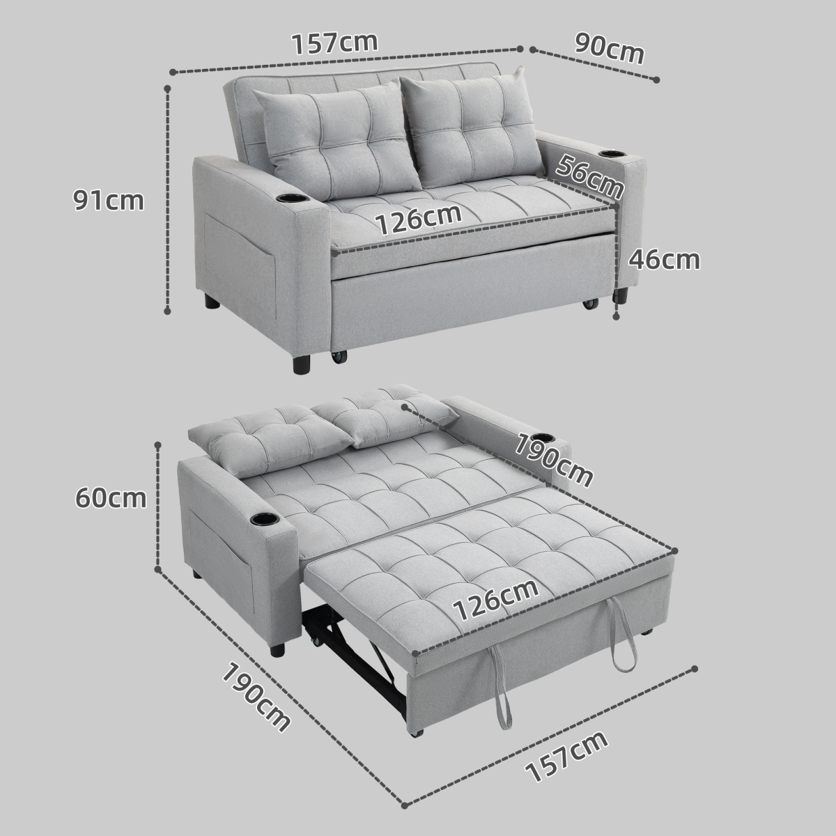 HOMCOM sofa bed cushions and pillows detail