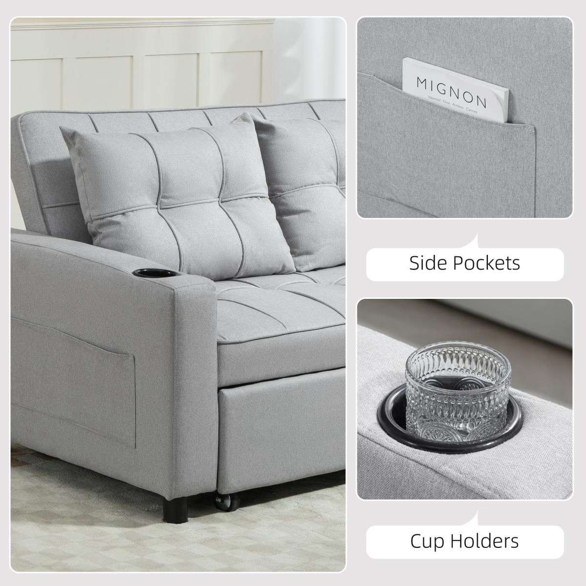 HOMCOM sofa bed in a small living room setting