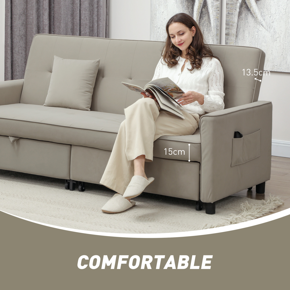 HOMCOM sofa bed eucalyptus wood frame detail