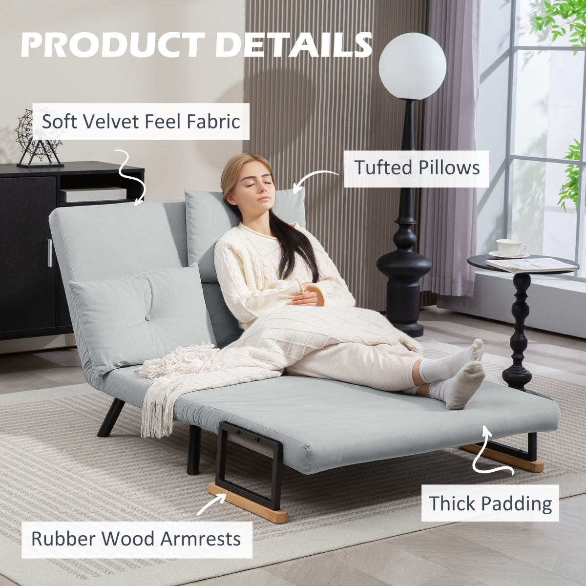 HOMCOM loveseat sofa bed steel frame detail
