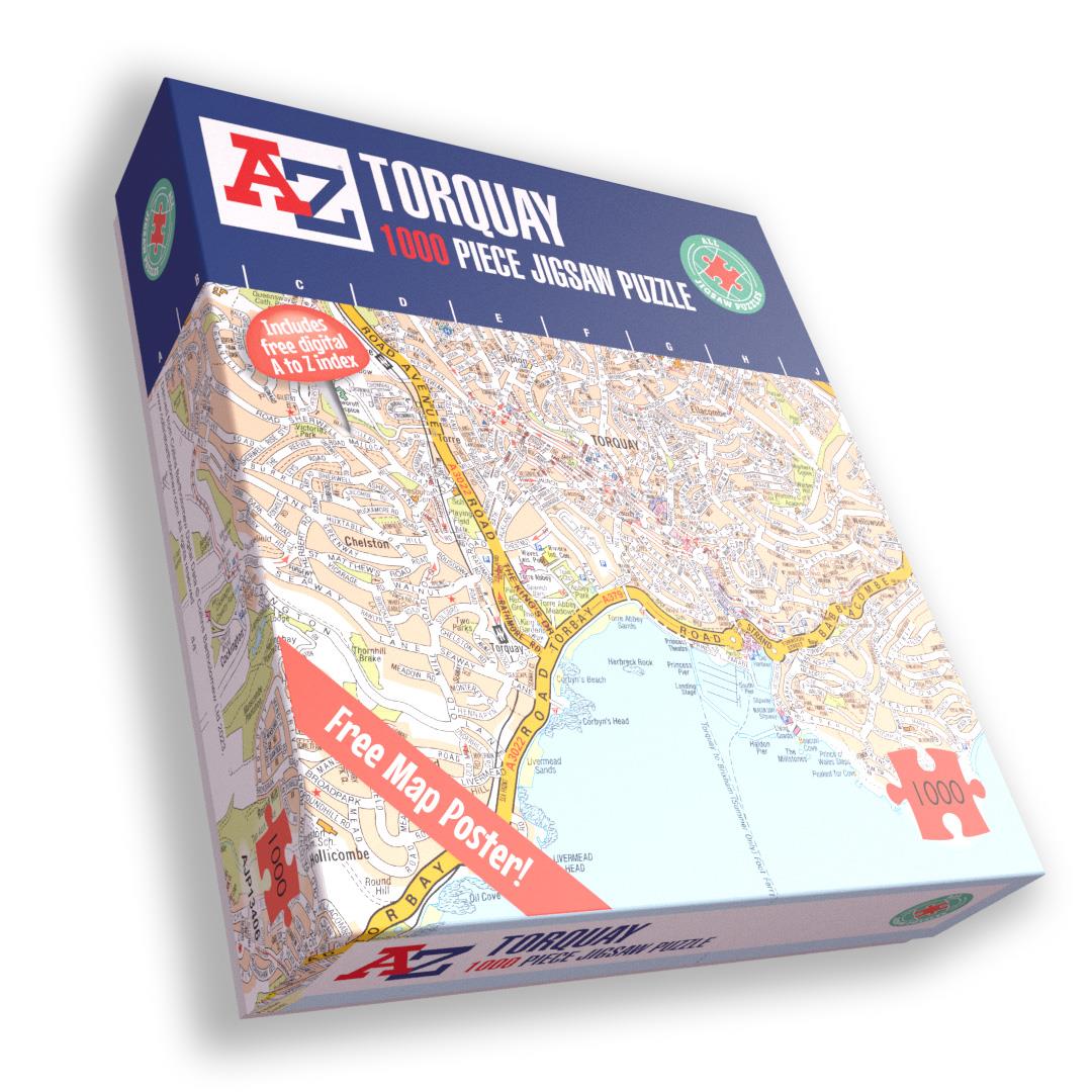 A to Z Map of Torquay 1000 Piece Jigsaw Puzzle – Collins Street Map Puzzle with Guide Print & Index