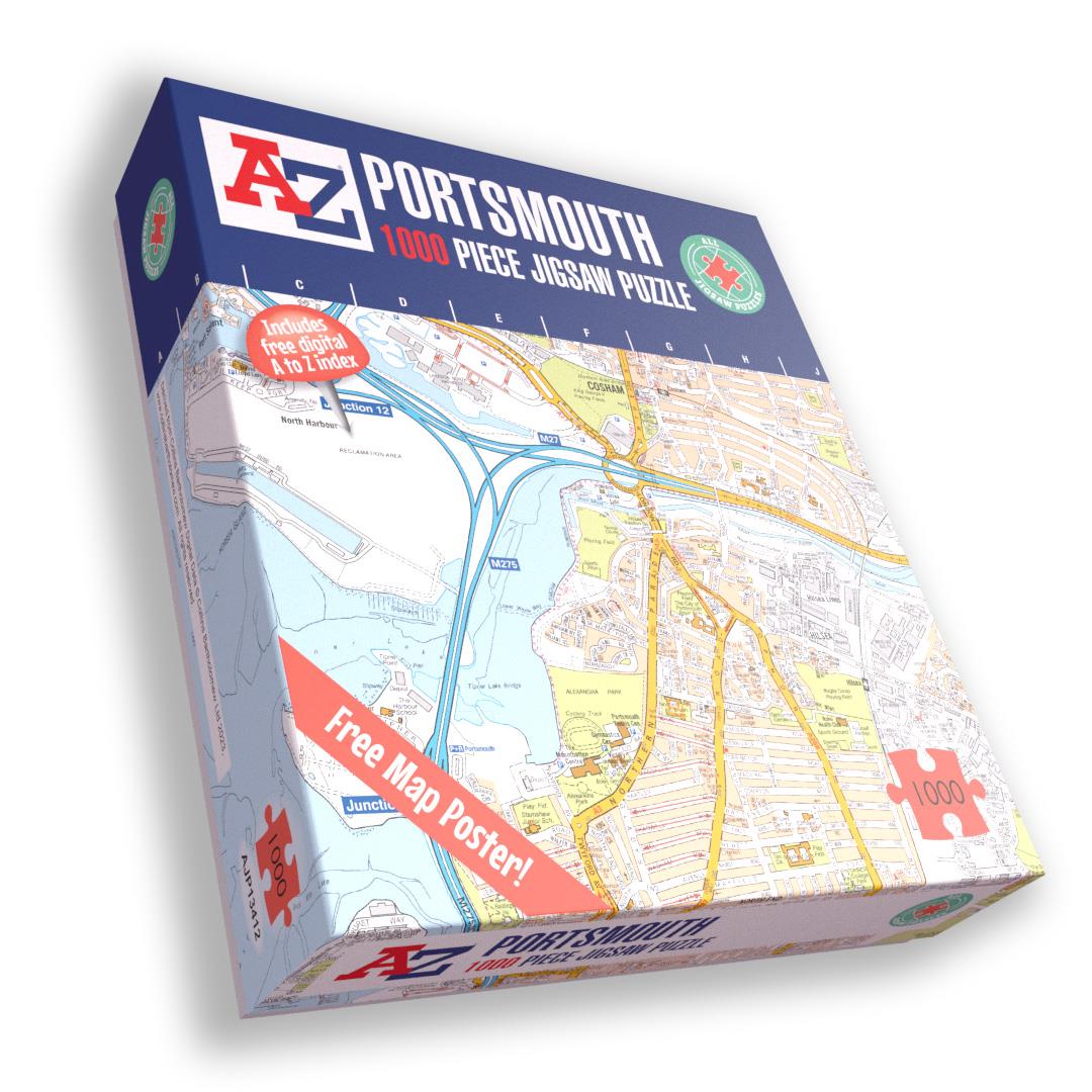 A to Z Map of Portsmouth 1000 Piece Jigsaw Puzzle – Collins Street Map Puzzle with Guide Print & Index
