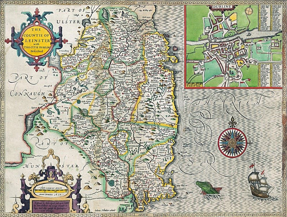 John Speed Leinster Historical Map 1000 Piece Jigsaw Puzzle with Free A3 Guide Print – 1610 Map, 66 x 50cm